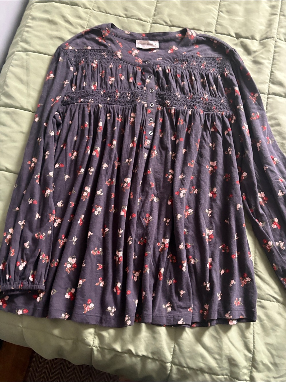 Lucky Brand Navy Floral Button-Up Peasant Blouse